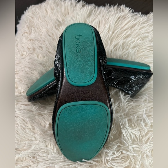 TIEKS Obsidian Black Embossed Crocodile Ballet Flat Shoes Size 8 - Picture 7 of 9